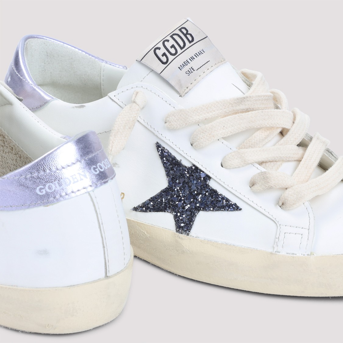 Golden Goose Super Star Leather Upper And Toe Glitter Star Laminated Heel In White