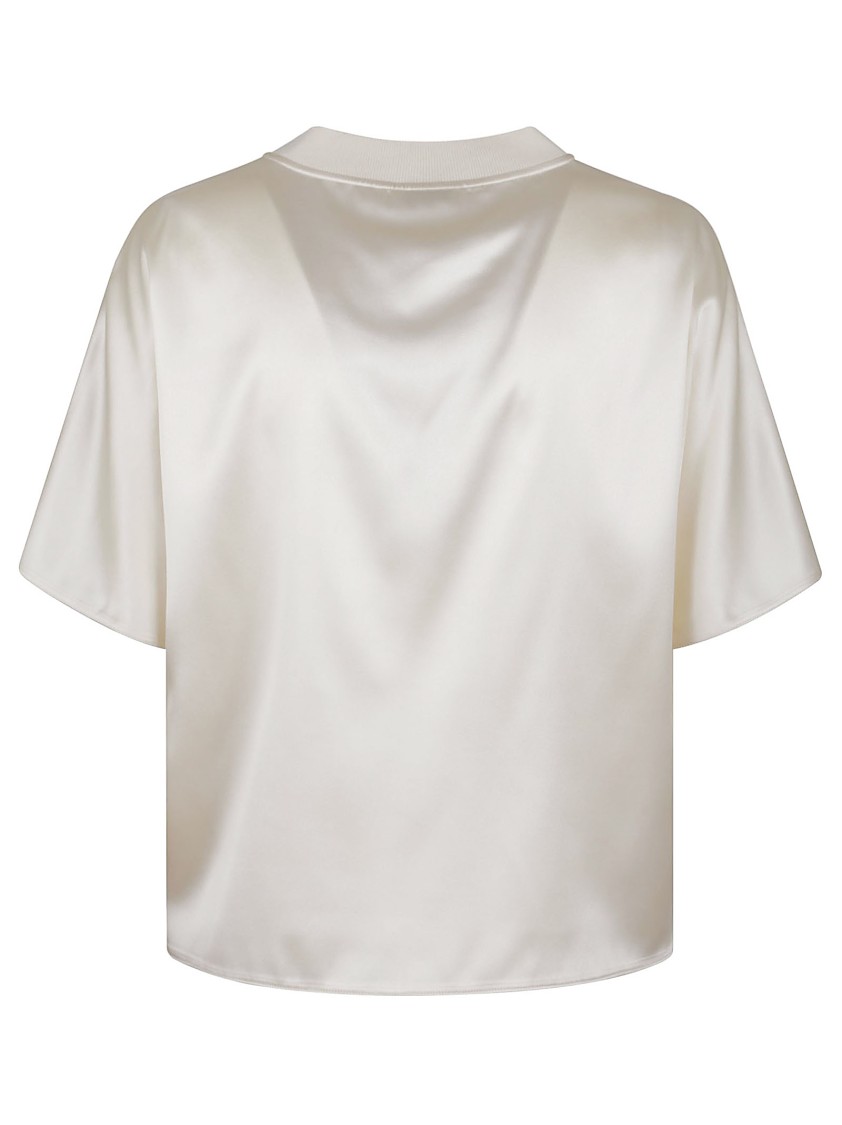 Shop Peserico Crew Neck Shirt With Silk Knit Trim In Neutrals