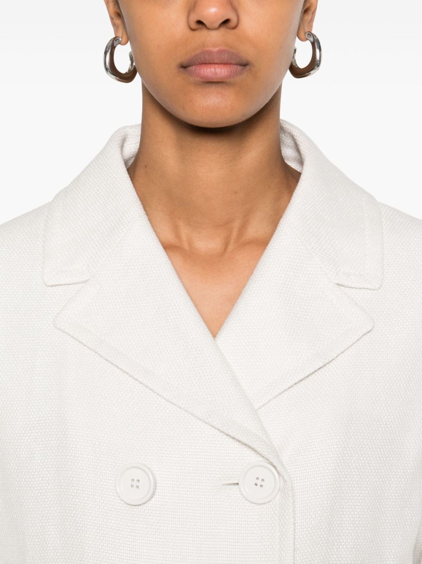 Max Mara Double-breasted Beige Jacket With Soft Linen Blend In White