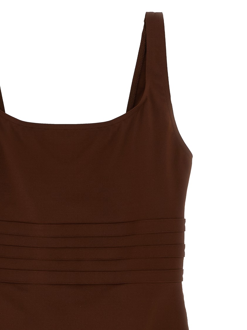 Eres Ribbed Square Neckline Wide Straps Swimsuit In Brown
