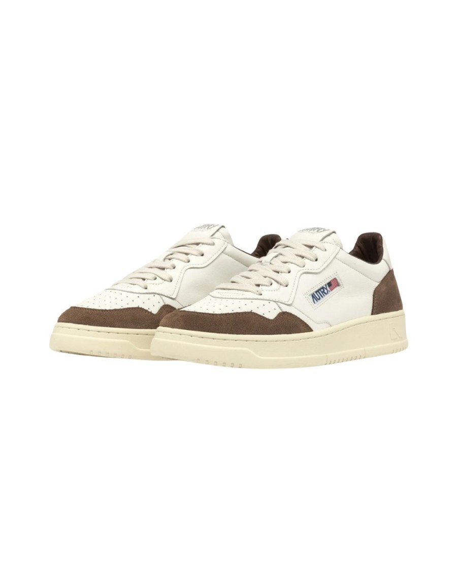 Autry Medalist Sneakers In White Leather With Brown Suede