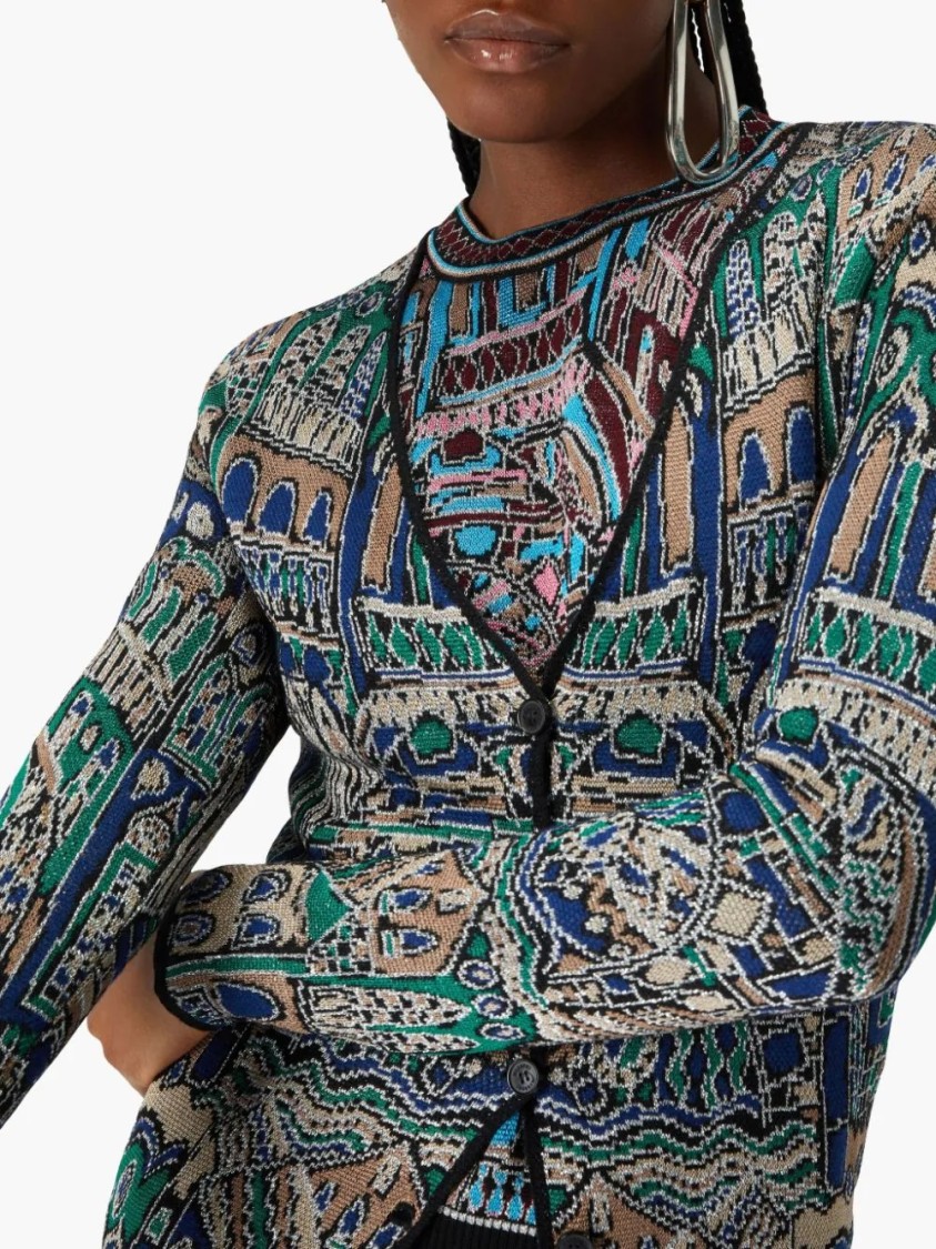 Missoni Abstract Fantasy Buttoned Cardigan With Contrasting Edge In Blue