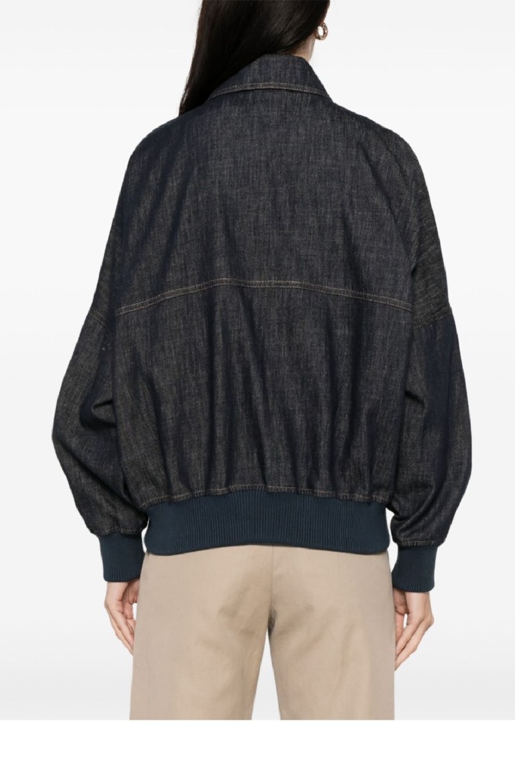 Brunello Cucinelli Denim-effect Twill Bomber Jacket With Shiny Zip In Black
