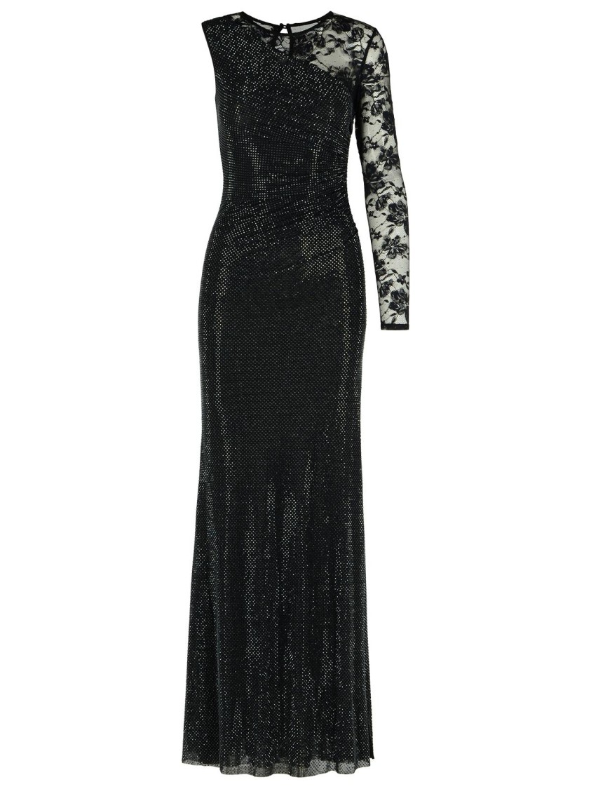 Self-portrait Self Portrait Women Black Rhinestone Mesh And Lace Maxi Dress In Black
