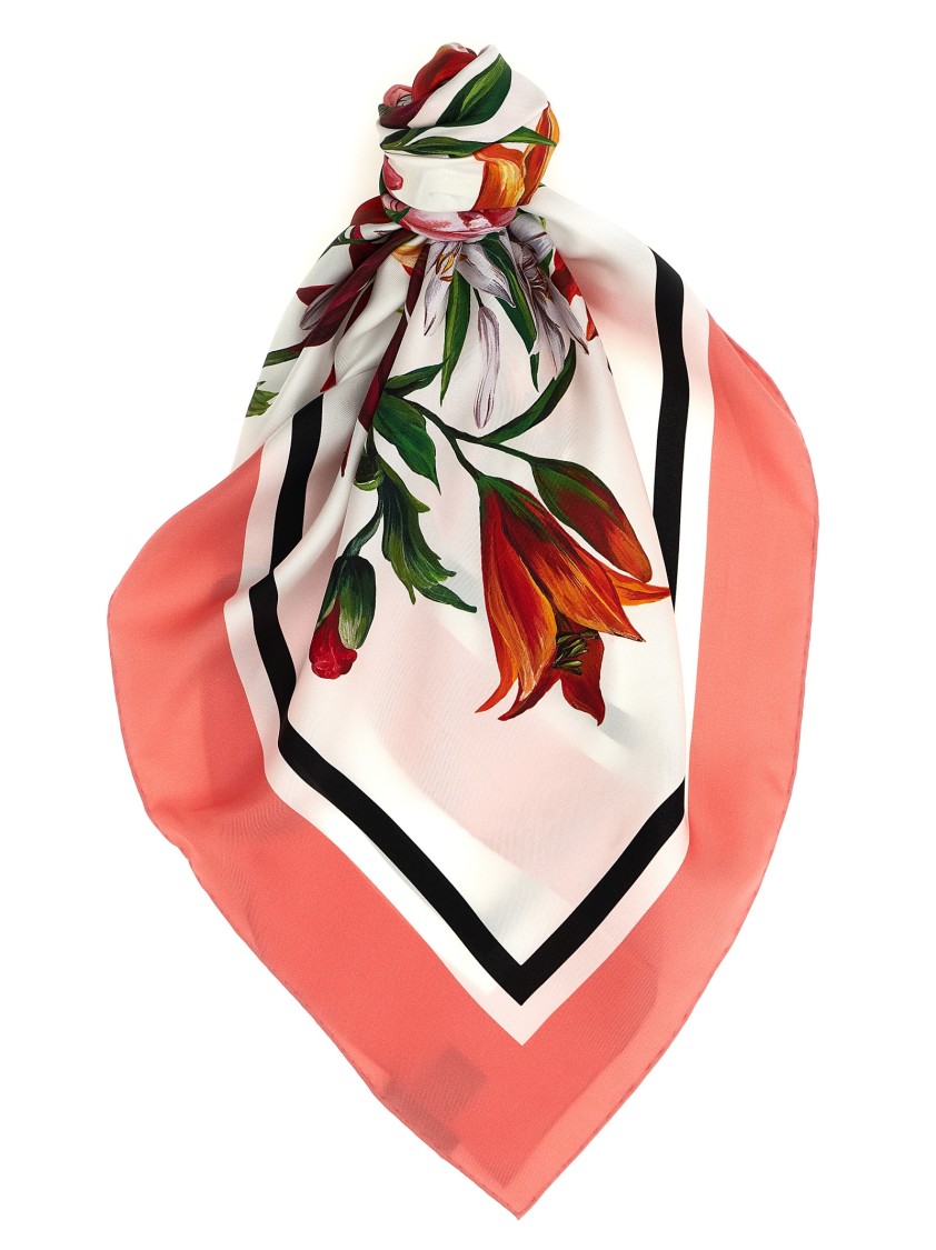 Dolce & Gabbana Square Shape Floral Print Scarf With Rolled Edges In Multi