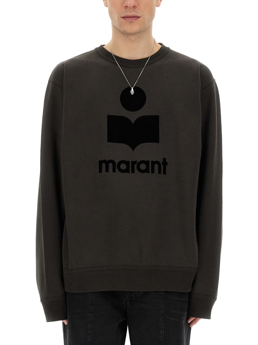 Isabel Marant Man Black Cotton Blend Oversize Mikoy Sweatshirt In Green