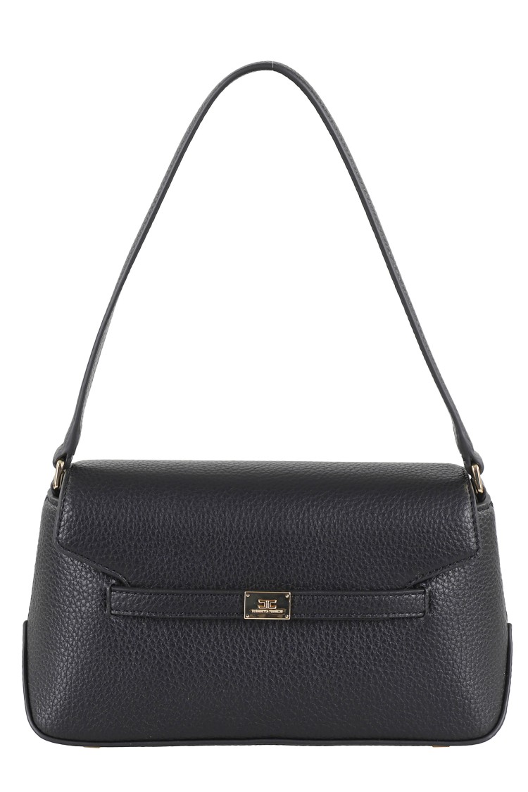ELISABETTA FRANCHI ELISABETTA FRANCHI TEXTURED FAUX LEATHER SHOULDER BAG WITH LOGO PLAQUE
