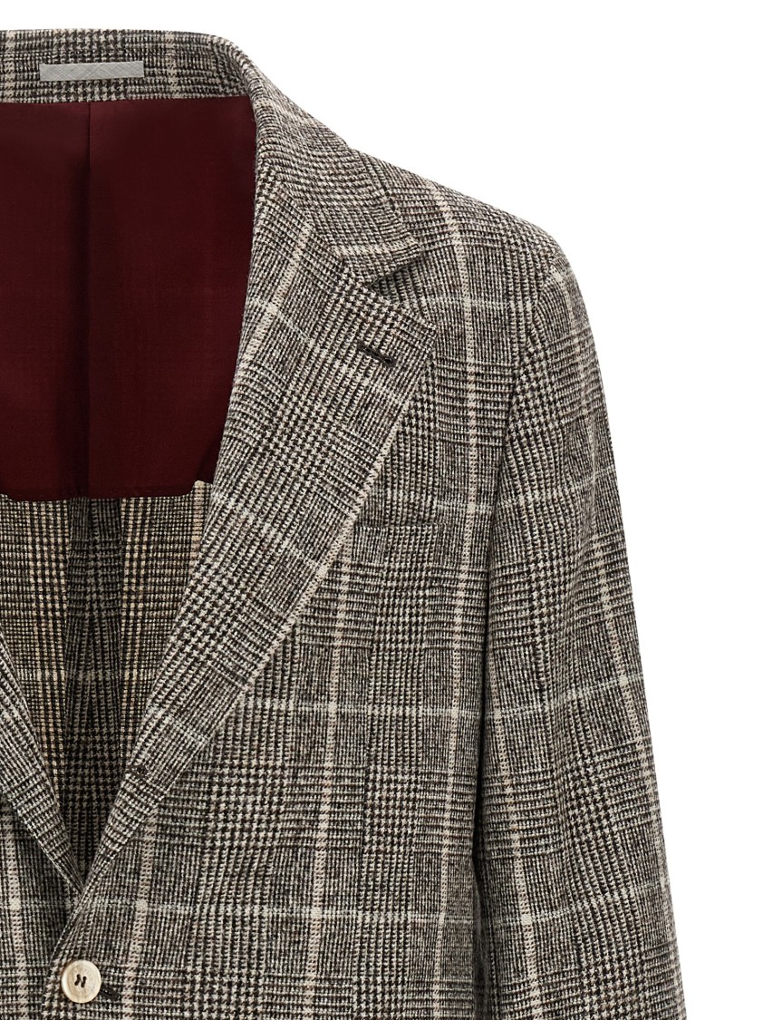 Brunello Cucinelli Cavallo Prince Of Wales-check Blazer In Gray