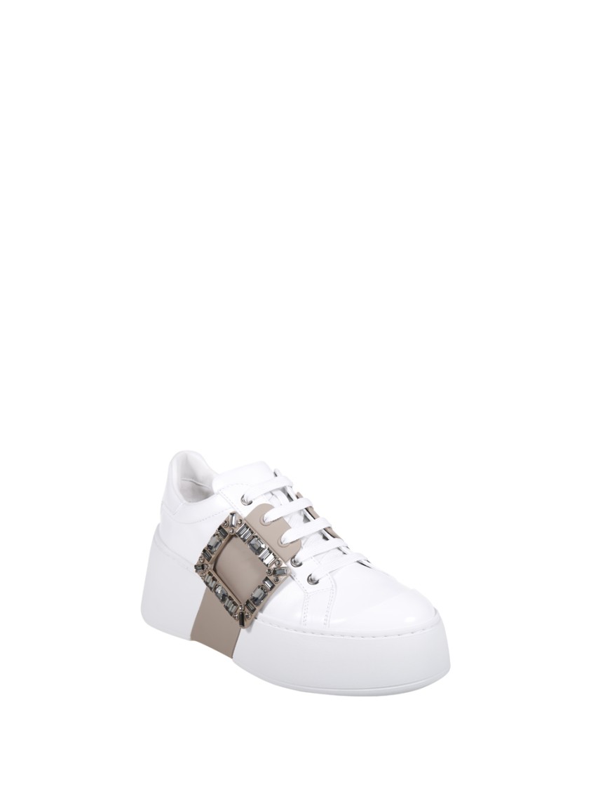 Roger Vivier Viv Skate High Strass Sneaker In White