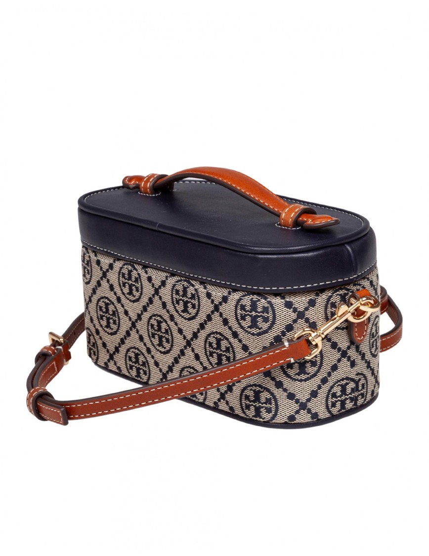 Tory Burch Leather And T Monogram Fabric Vanity Case In Gray
