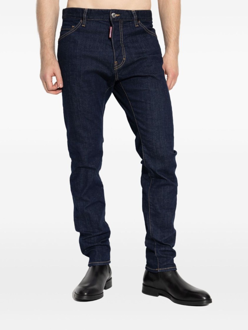 Dsquared2 Blue Jeans With Belt Loops And Logo Patch On The Rear In Black