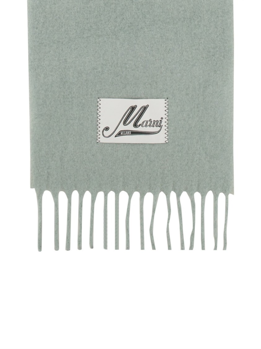 Shop Marni Logo-embellished Scarf With Fringed Edges