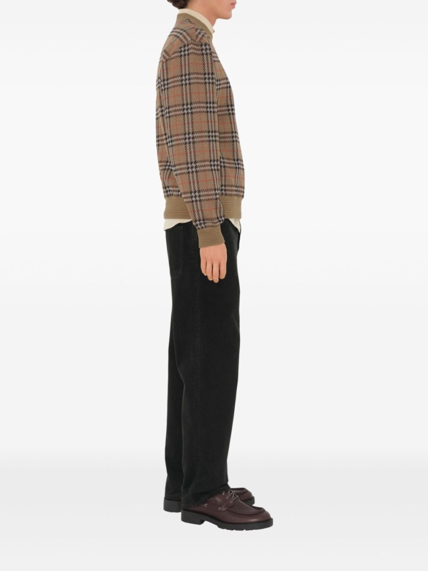 Shop Burberry Check Pattern Sweatshirt With Embroidered Logo In Brown