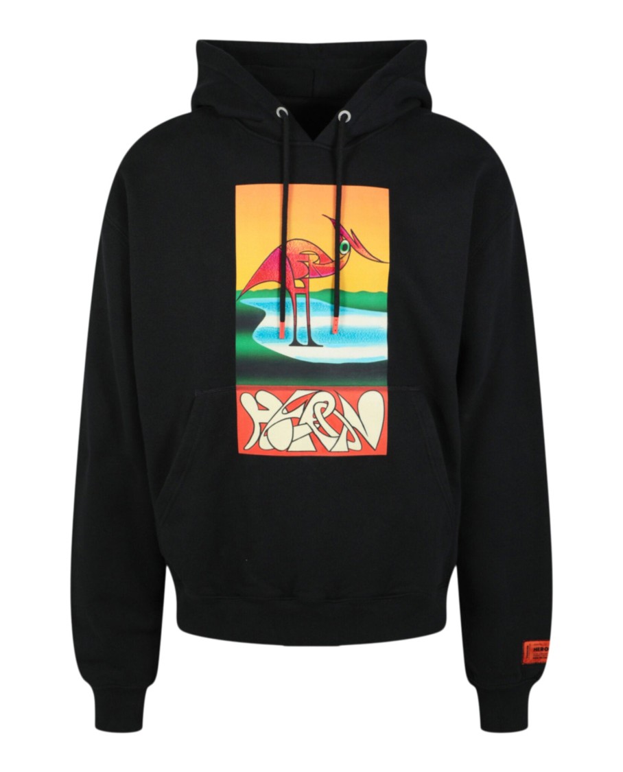 Heron Preston Heron Abstract Hoodie Man Sweatshirt Multicolored Size Xl Cotton In Black