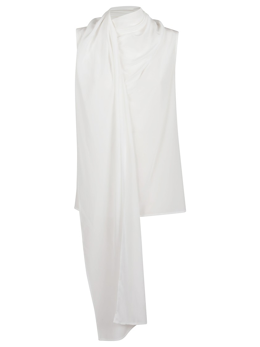 Shop P.a.r.o.s.h Parosh Sleeveless Silk Shirt With Draped Scarf Detail In White