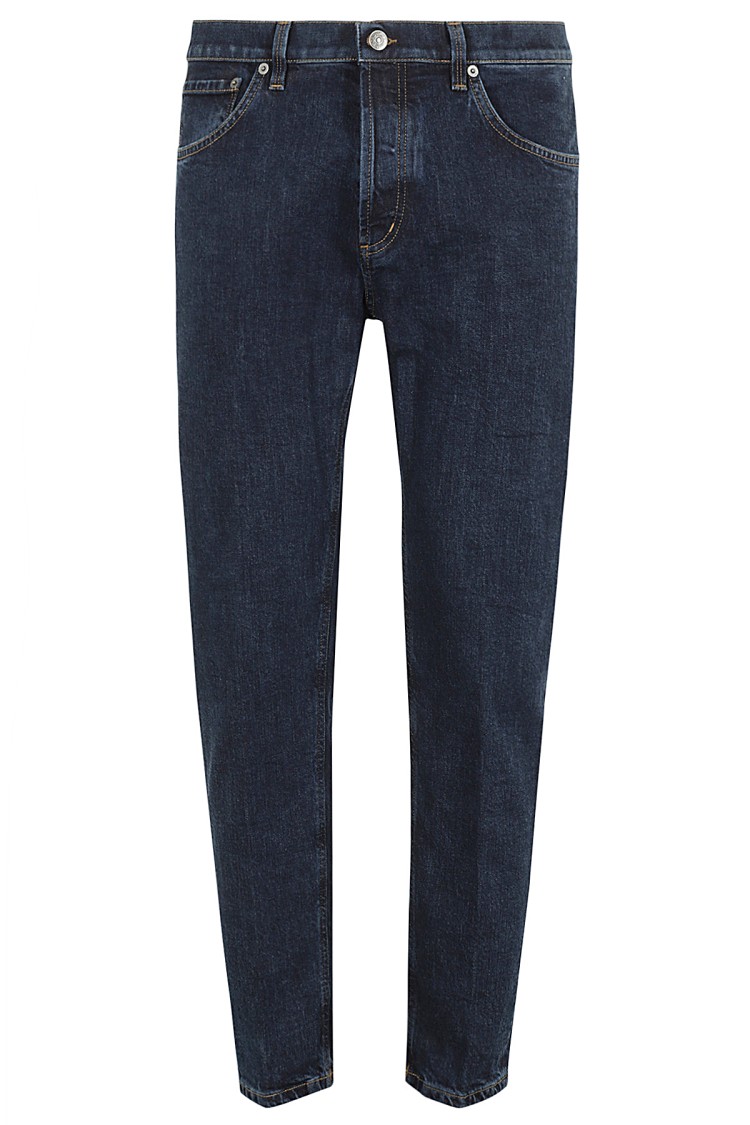 Dondup Relaxed-fit Cotton Pants With Five-pocket Design And Contrasting Patch In Blue