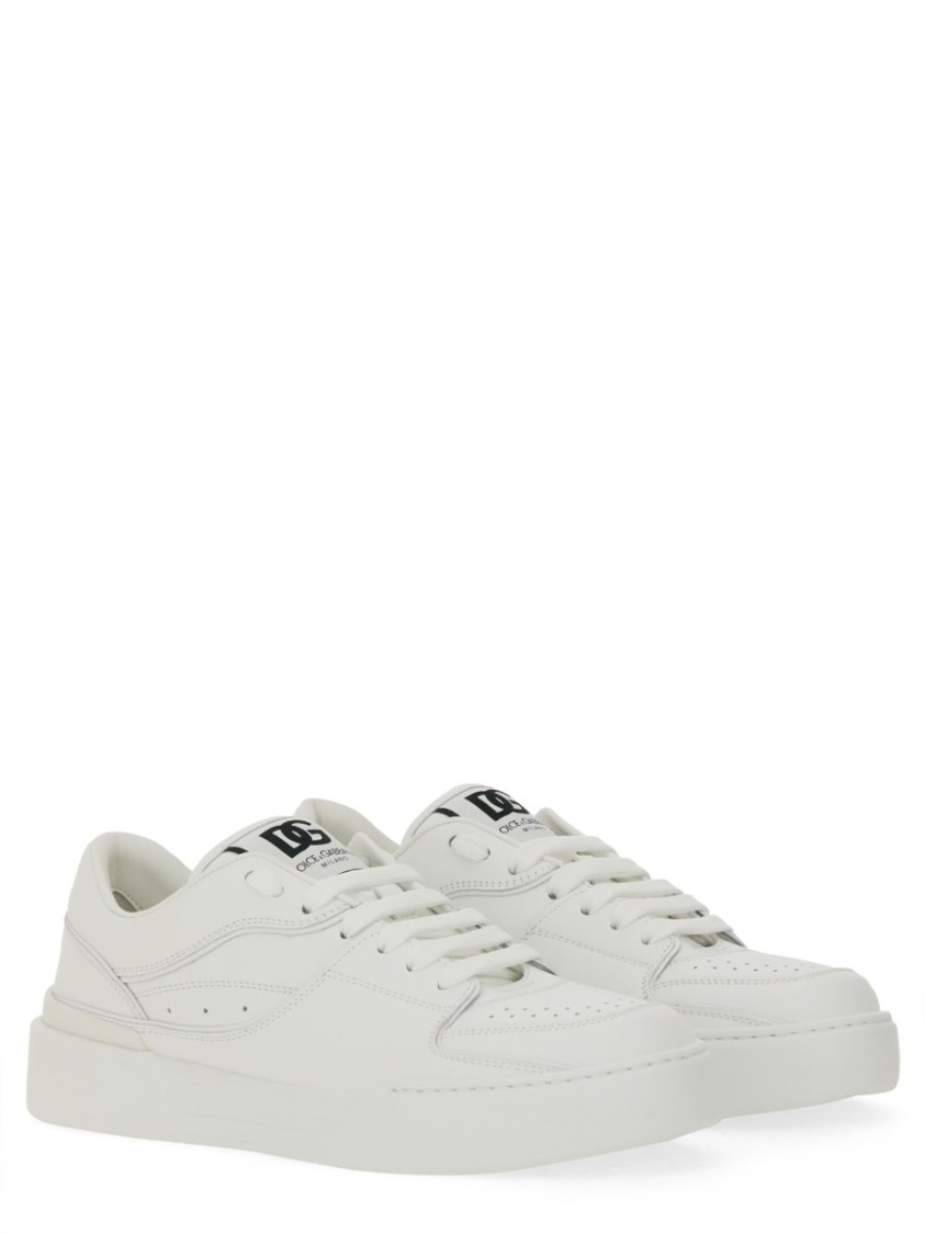 Dolce & Gabbana Leather Sneakers With Lateral Logo Patch In White