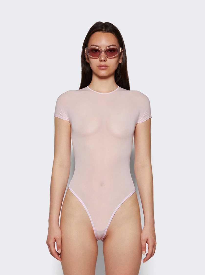 Wardrobe.nyc Sheer Cap Sleeve Bodysuit Blush