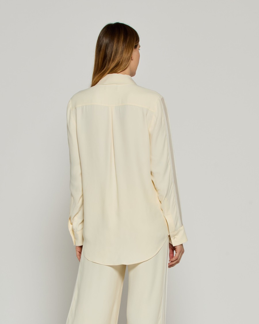 Serena Bute Classic Shirt With Georgette Trim - Cream In Grey
