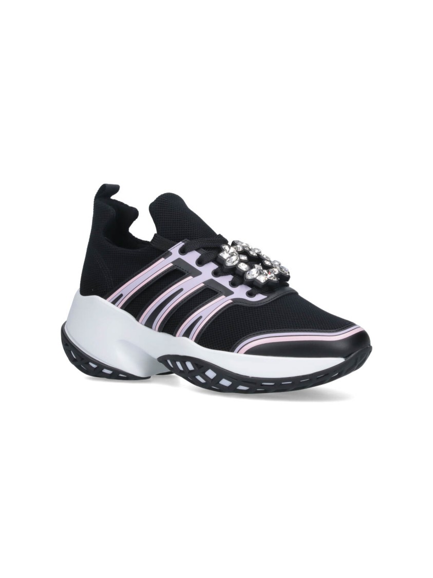 Roger Vivier Viv' Run Sneakers With Crystal Buckle Detail In Black