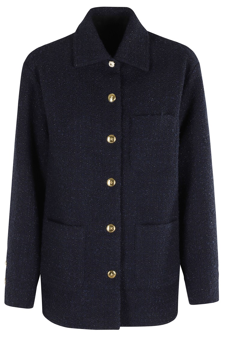 Pinko Oversized Patterned Tweed Jacket In Blue
