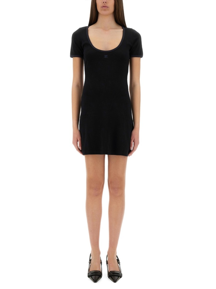Courrèges Cotton Short Sleeves Mini Dress In Black In Black