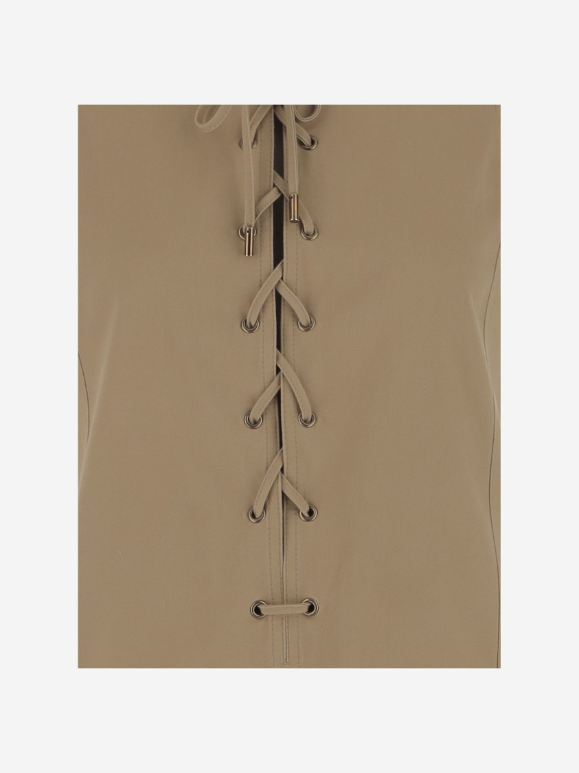 Chloé Satin Cotton Dress With Button And Slit In Neutrals