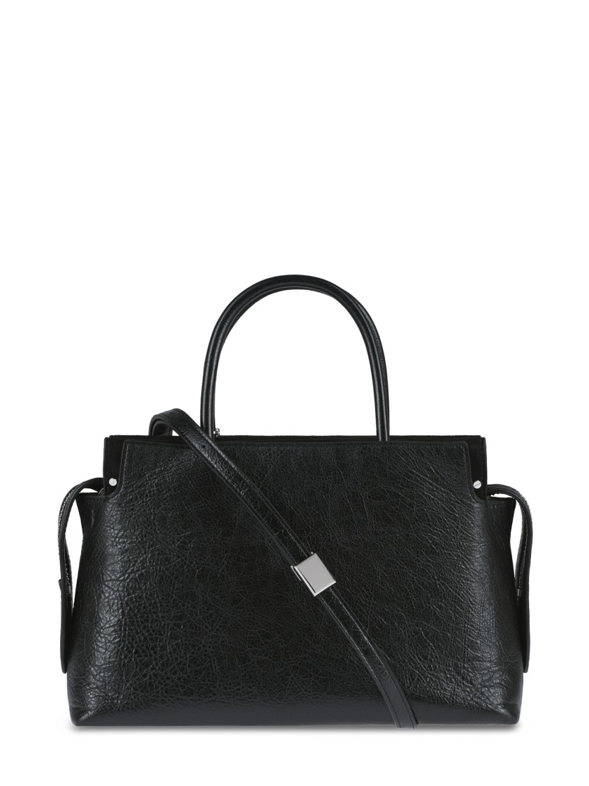 Tory Burch Mercer Distressed Satchel With Textured Leather In Black