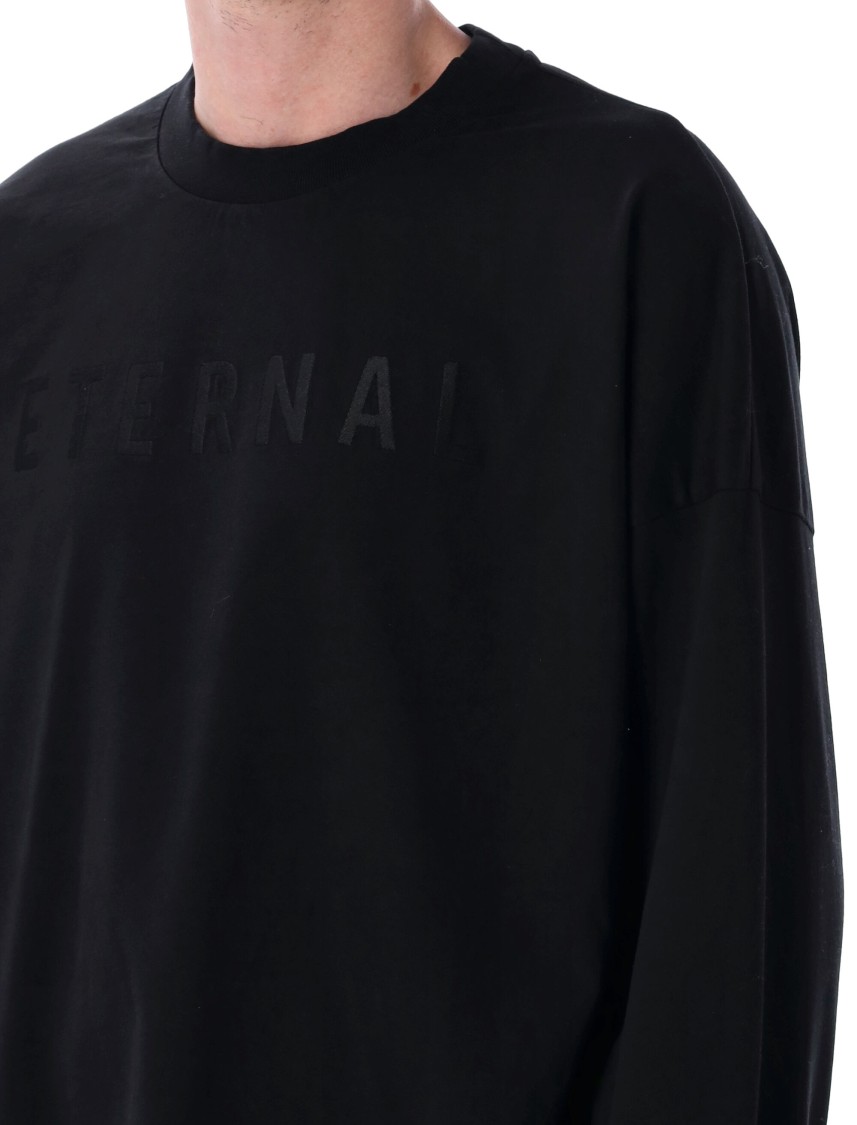 Fear Of God Ribbed Collar Crew Neck T-shirt With Long Sleeves In Black
