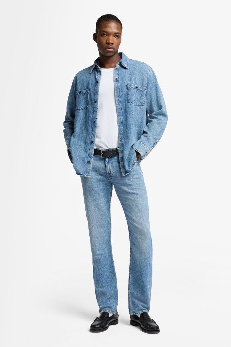7 For All Mankind Light Blue Cotton Shirt With Classic Collar In Blue