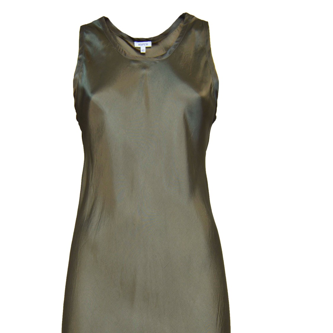 Aspesi Military Green Viscose Twill Slip Dress