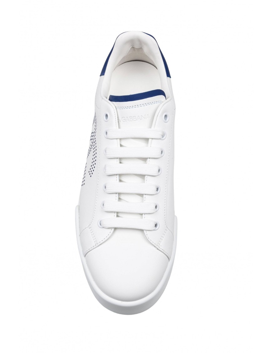 Dolce & Gabbana White And Black Leather Sneakers In White