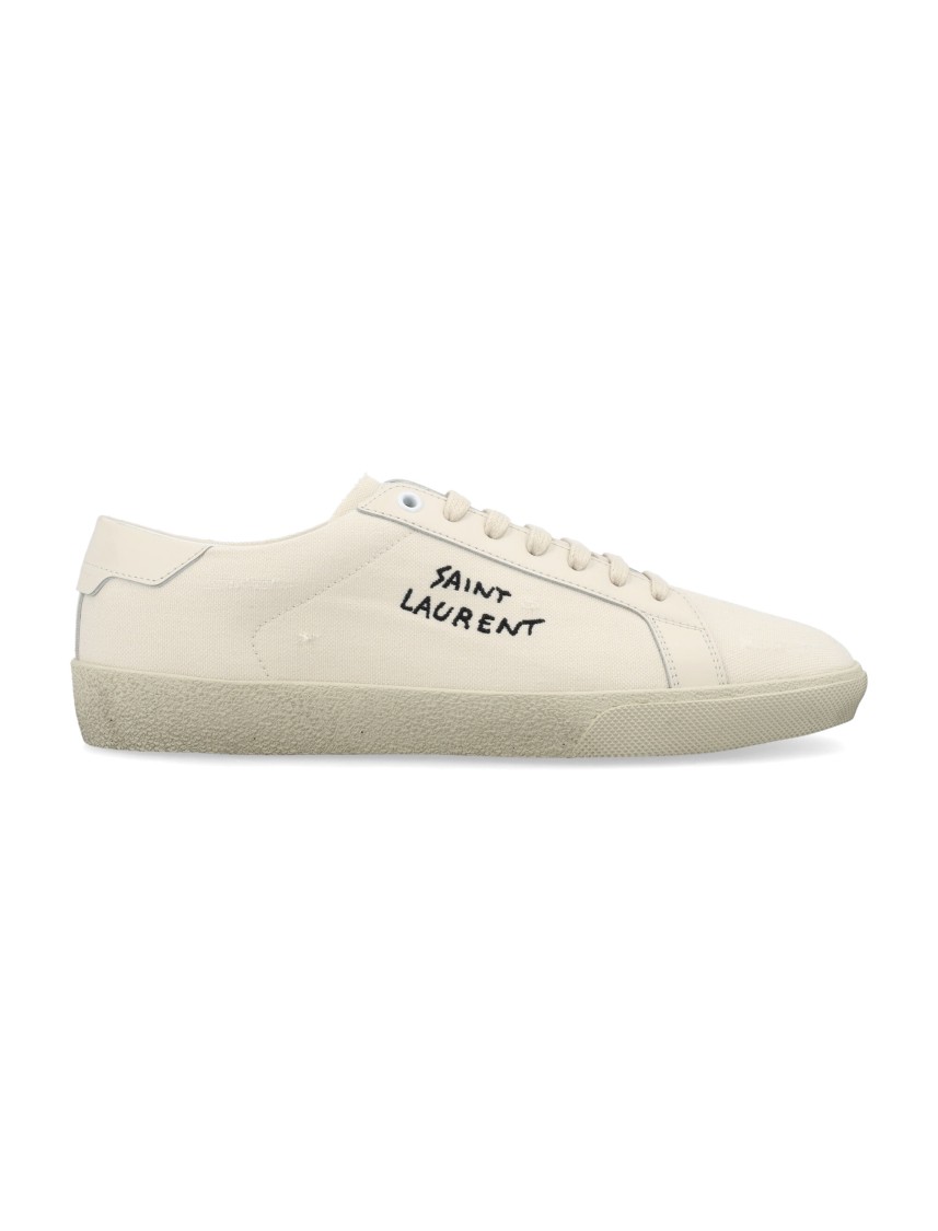 Shop Saint Laurent Court Classic Sl/06 Organic Cotton Low-top Sneakers In Neutrals