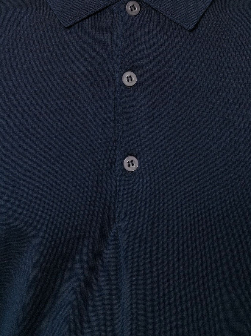 John Smedley Belper Buttoned Knitted Polo Shirt In Blue