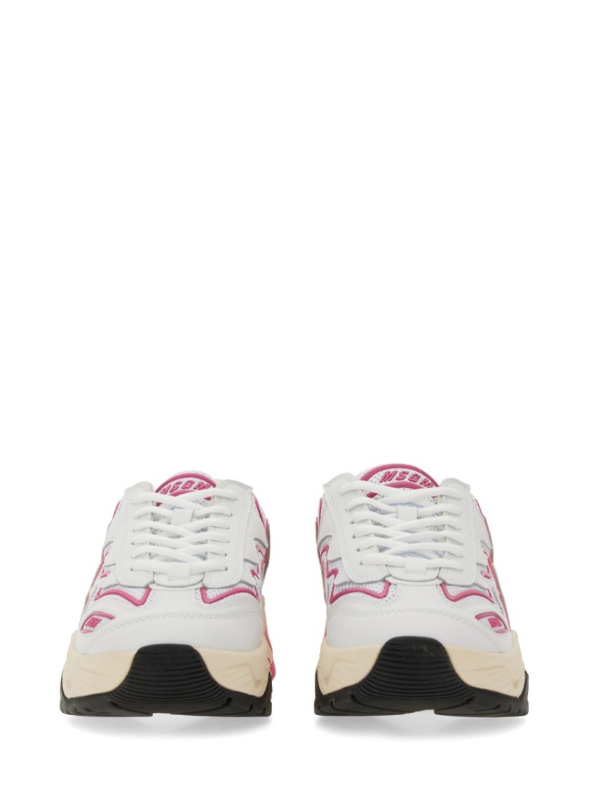 Msgm Two-tone Mesh And Leather Sneakers