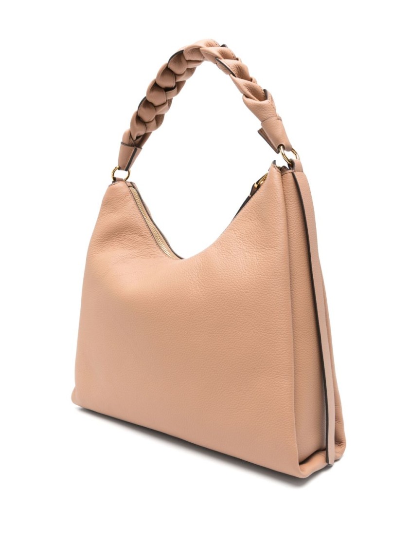 Shop Coccinelle Medium Beige Leather Handbag With Woven Handle