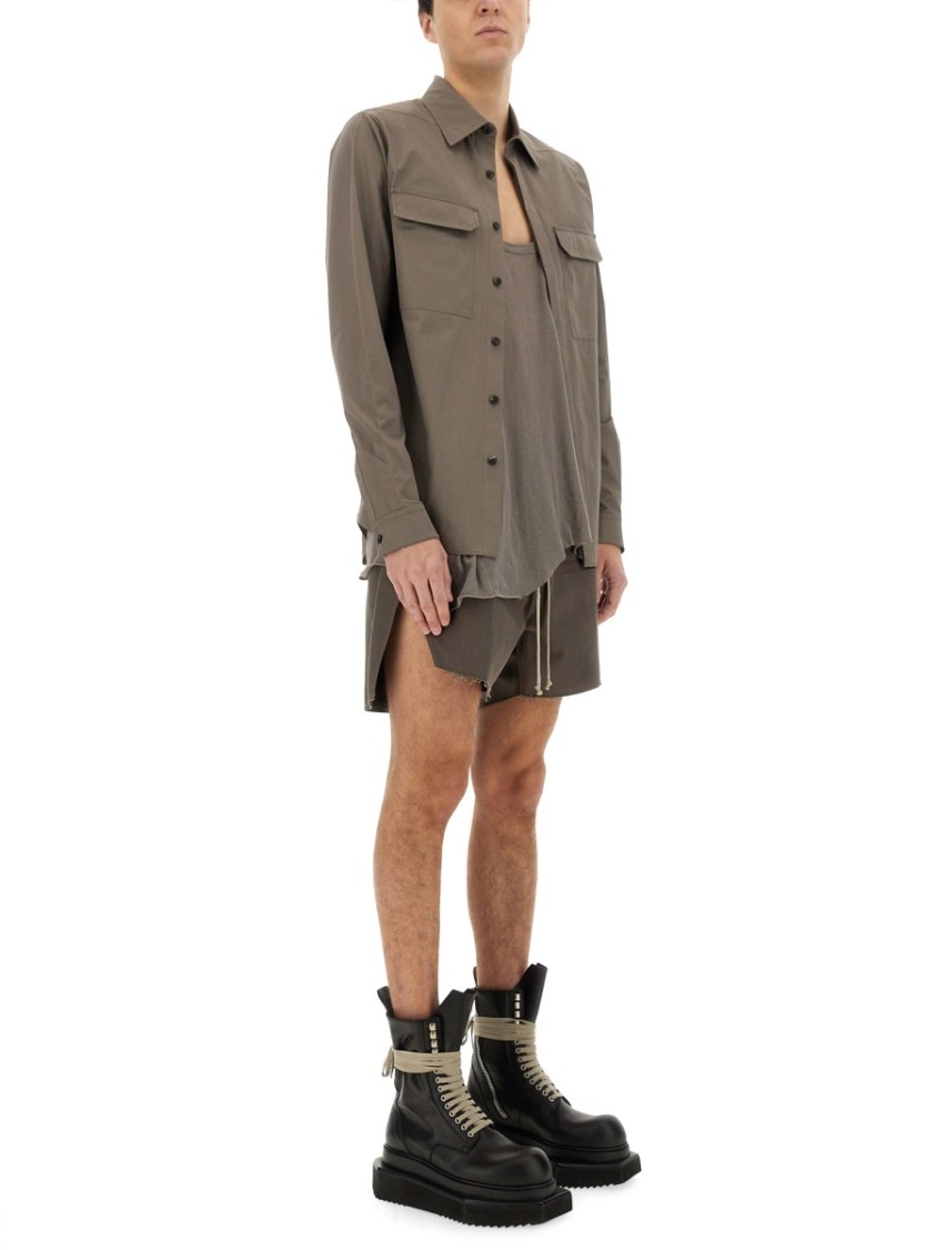 Rick Owens Structured Cotton Work Shirt With Button-down Front In Grey