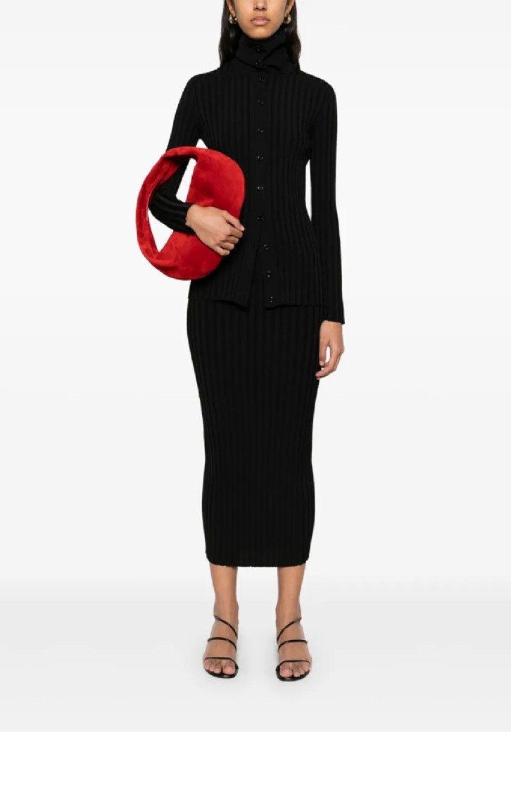Fabiana Filippi Knee-length Ribbed Skirt With Textured Finish In Black
