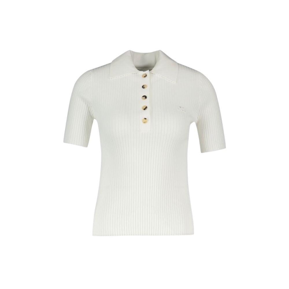 Courrèges Iconic Rib-knit Polo Shirt In White