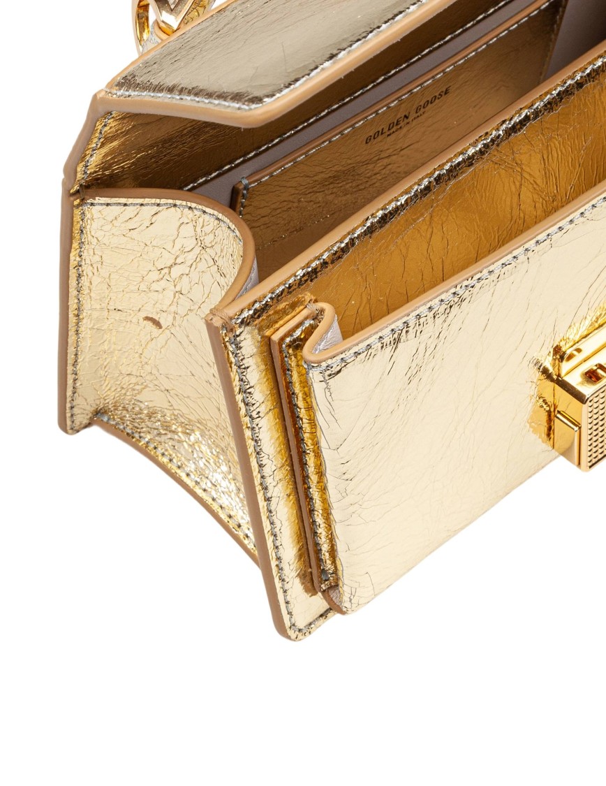 Golden Goose Venezia Small Shiny Wavy Leather Crossbody Bag In Gold
