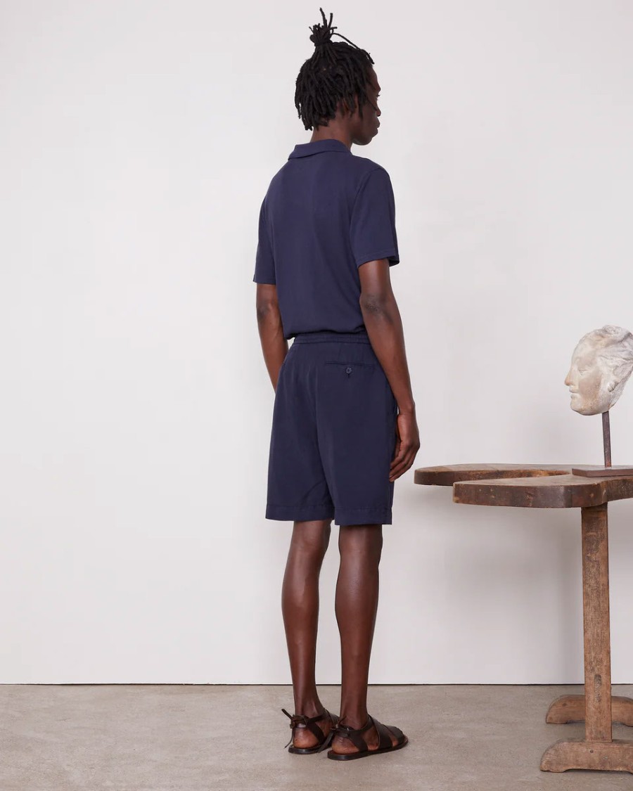 Officine Generale Adjustable Grosgrain Drawstring Blue Shorts In Blue
