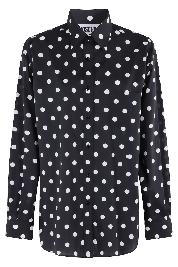 Shop Moschino Polka Dot Cotton Voile Shirt In Black