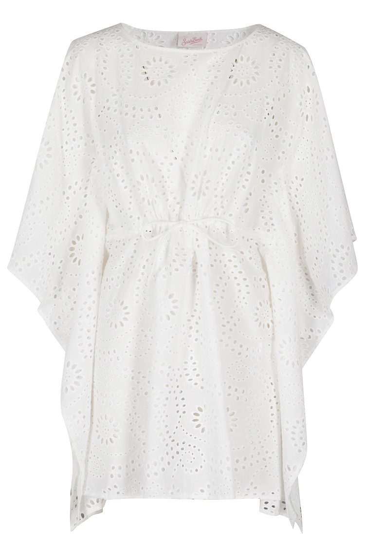 Mc2 Saint Barth Floral Cut-out Cotton Round Neck Caftan