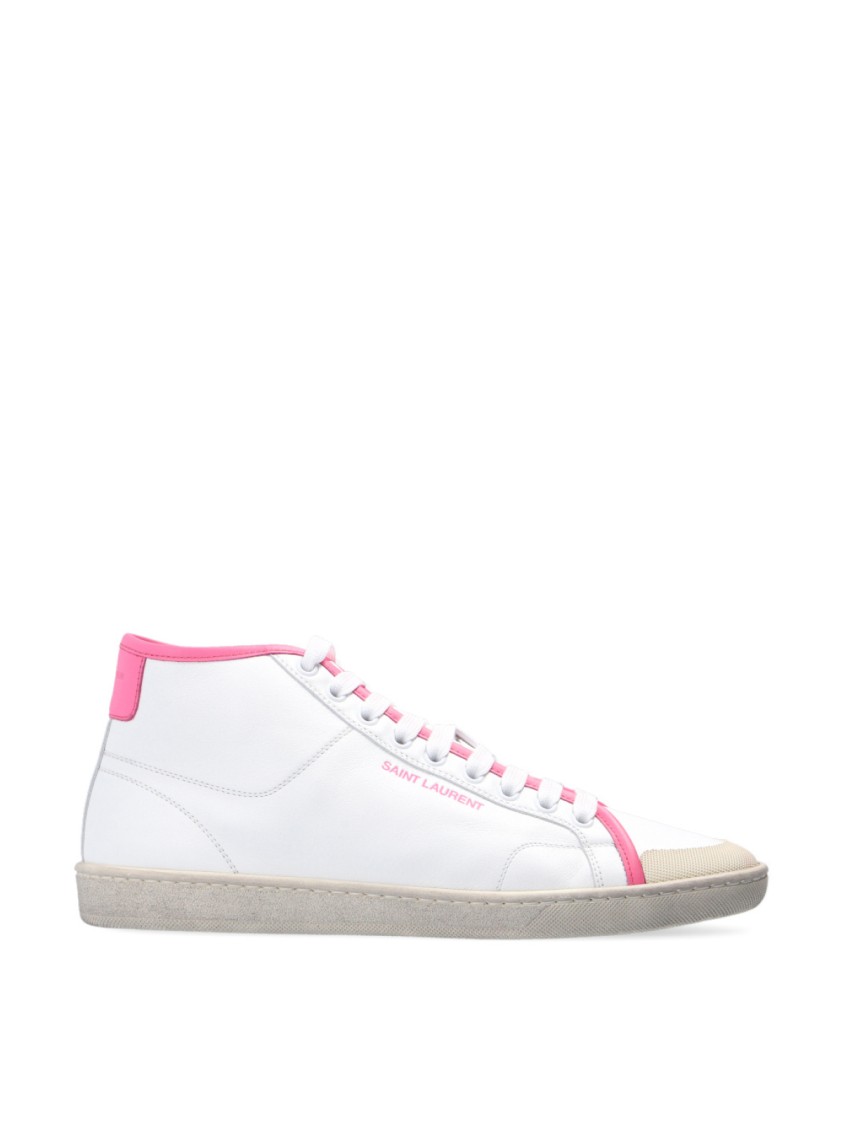 Saint Laurent Sl/39 Logo Mid-top Sneakers In White