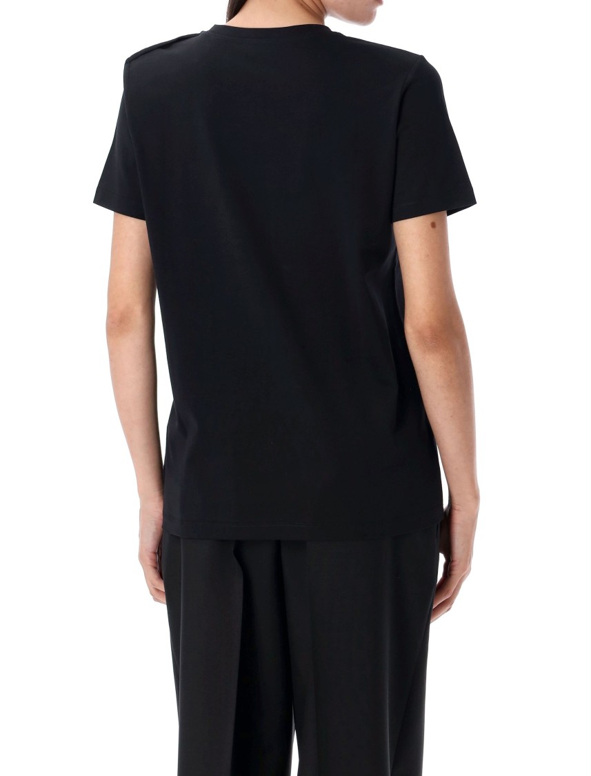Balmain Black Crewneck T-shirt With Logo Print And Golden Buttons In Black