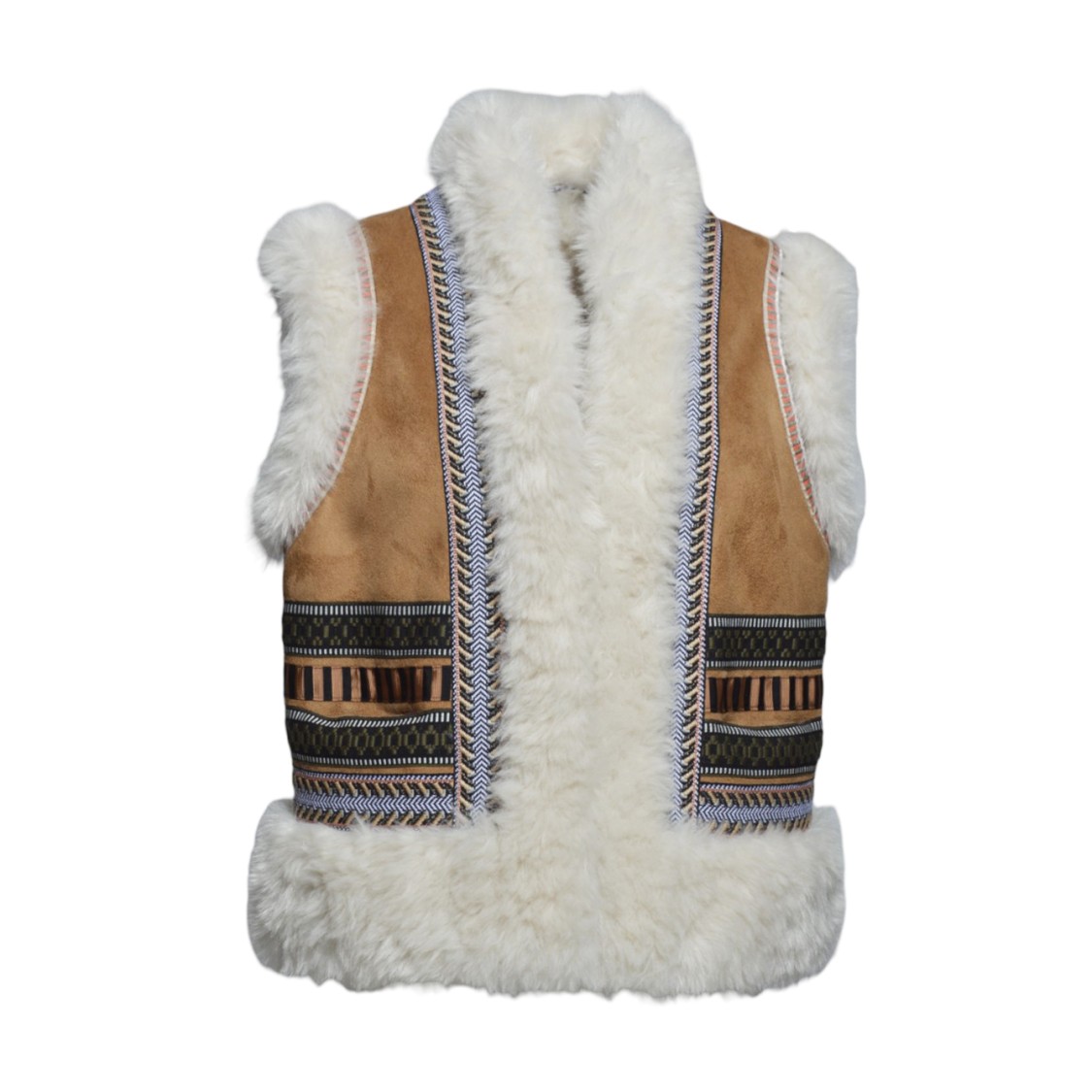 Bazar Deluxe Camel And White Eco-shearling Waistcoat