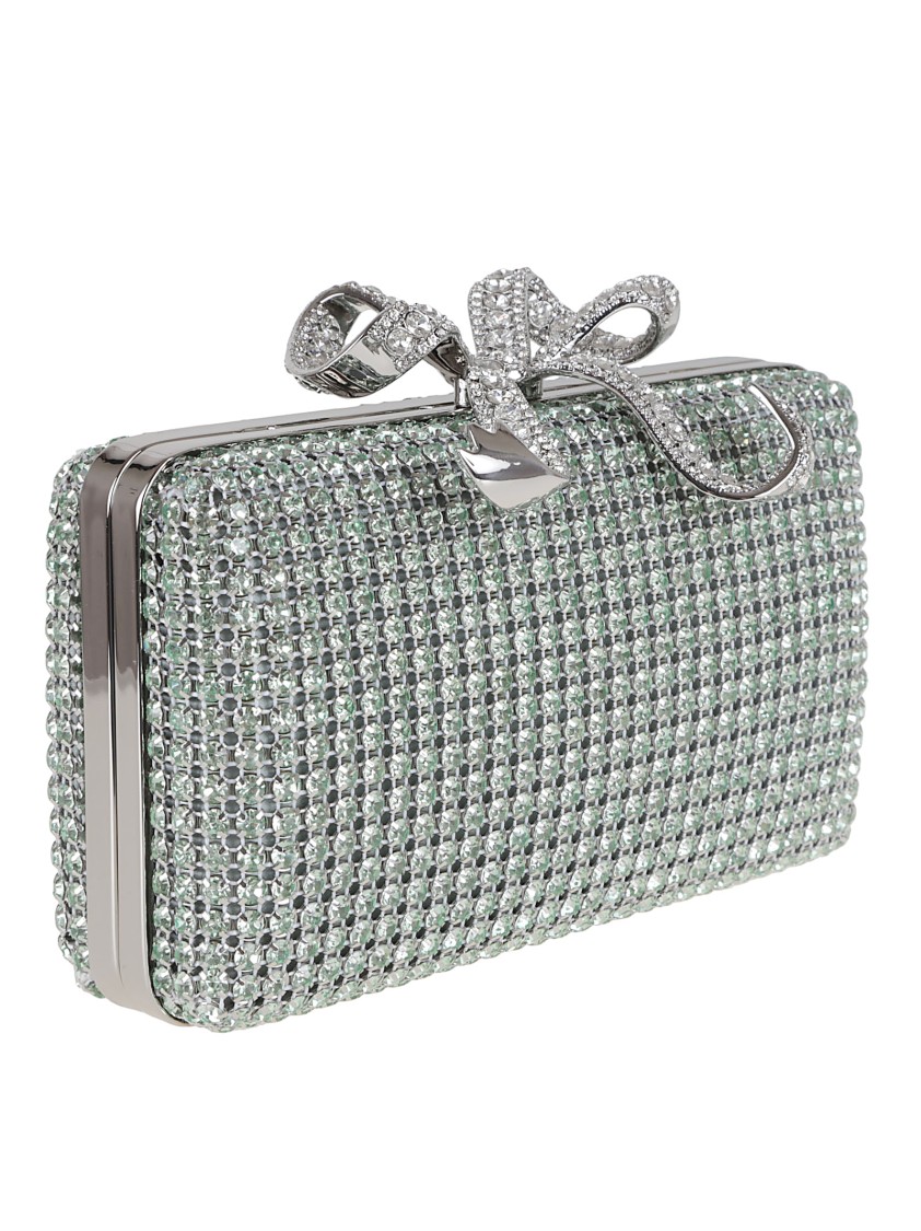 Self-portrait Green Chainmail Clutch Bag In Green