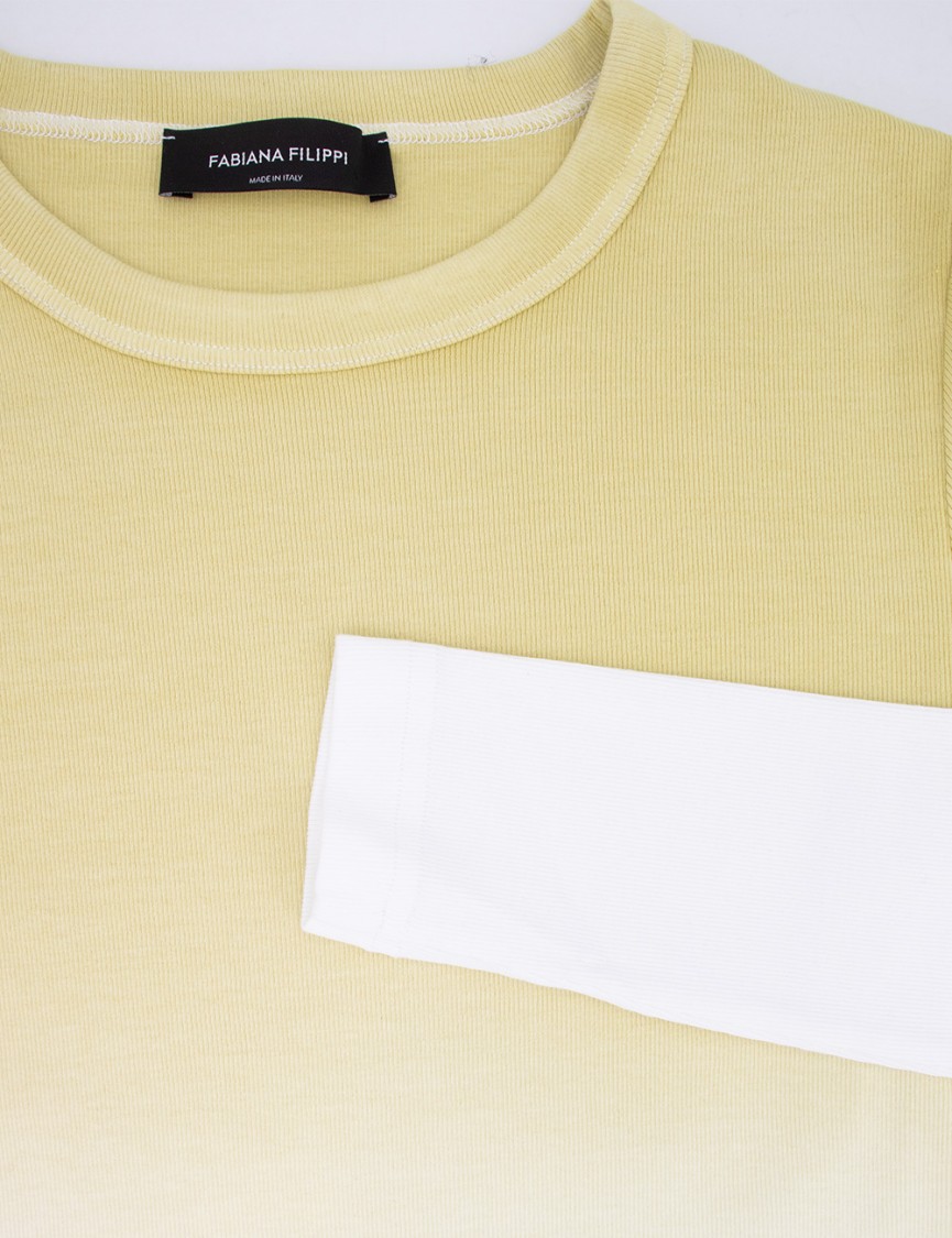 Fabiana Filippi Slim Fit Cotton Sweater With Shaded Print In Yellow