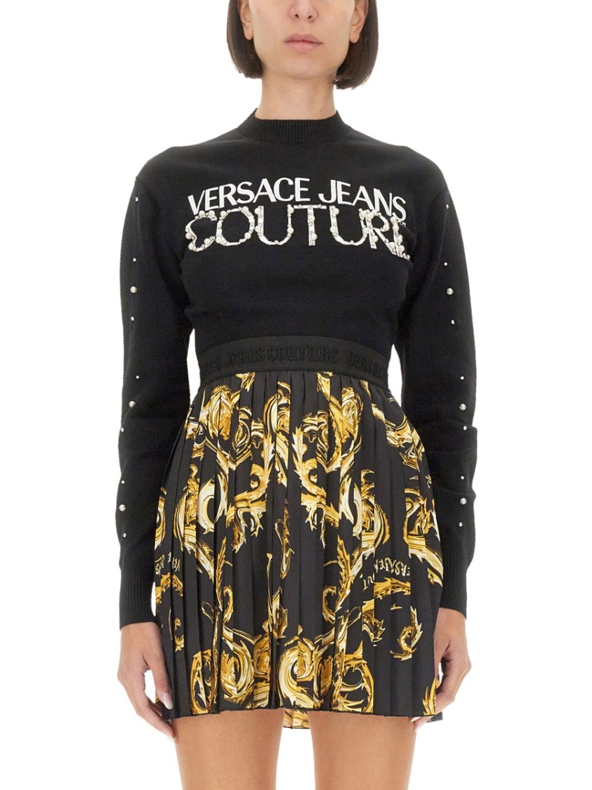 Shop Versace Jeans Couture Jersey With Logo In Black