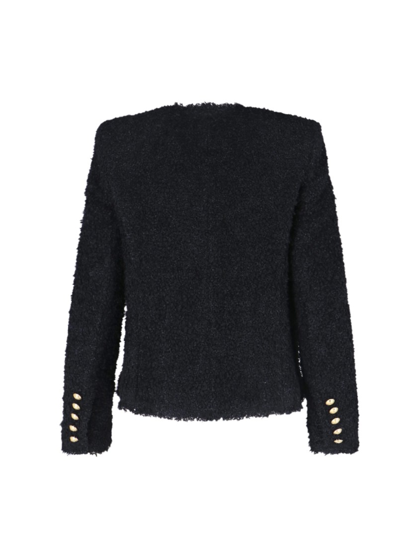 Balmain Tweed Jacket With Frayed Edges And Gold-tone Buttons In Black